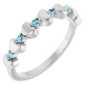 Platinum Natural Blue Zircon Heart Stackable Ring