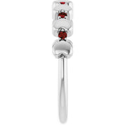 Platinum Natural Mozambique Garnet Heart Stackable Ring