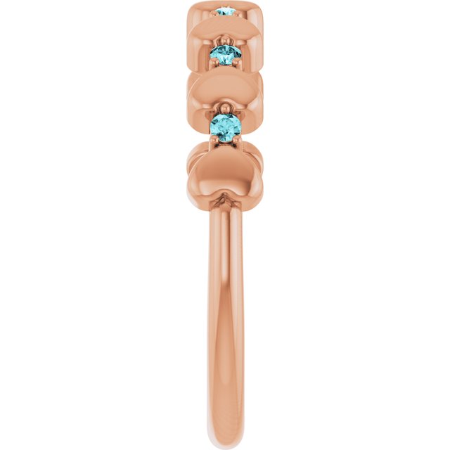 14K Rose Natural Blue Zircon Heart Stackable Ring