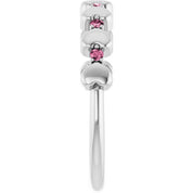 14K White Natural Pink Tourmaline Heart Stackable Ring