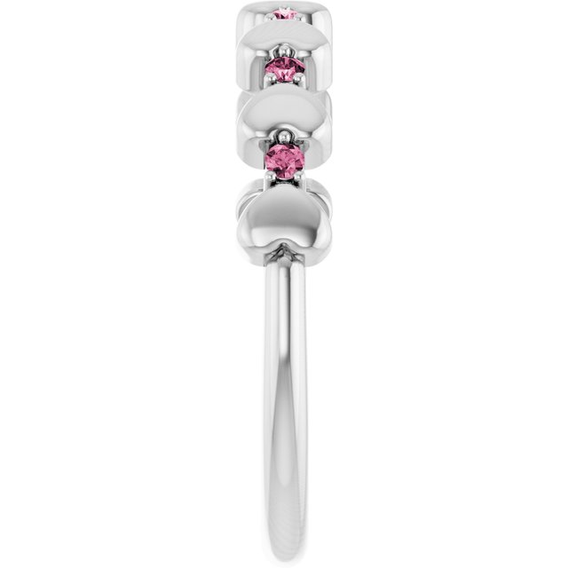 14K White Natural Pink Tourmaline Heart Stackable Ring