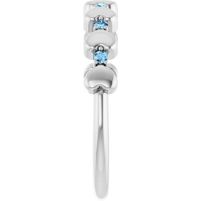 Platinum Natural Aquamarine Heart Stackable Ring