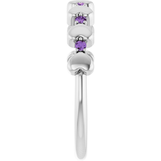 Platinum Natural Amethyst Heart Stackable Ring