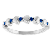 14K White Natural Blue Sapphire Heart Stackable Ring