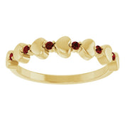 14K Yellow Natural Mozambique Garnet Heart Stackable Ring
