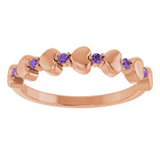 14K Rose Natural Amethyst Heart Stackable Ring