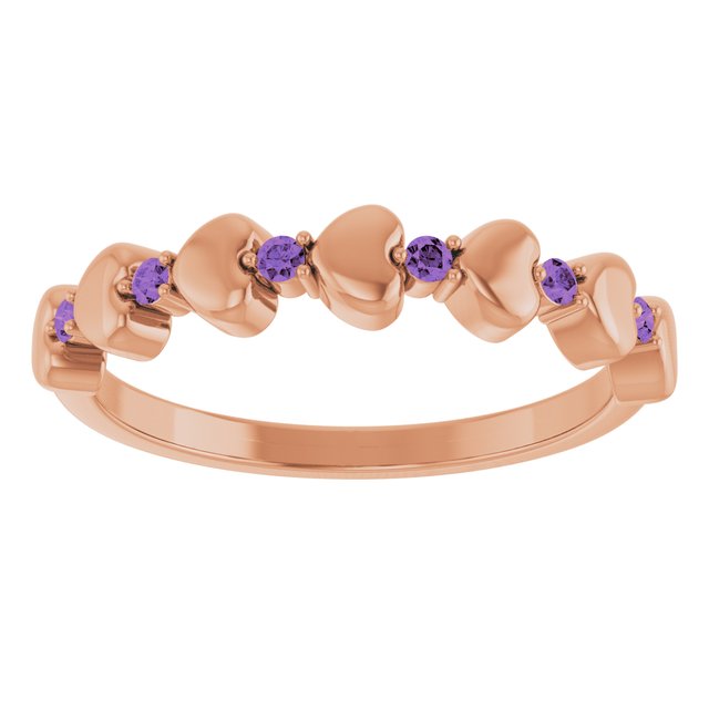 14K Rose Natural Amethyst Heart Stackable Ring