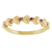 14K Yellow Natural Pink Tourmaline Heart Stackable Ring