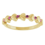 14K Yellow Natural Pink Tourmaline Heart Stackable Ring