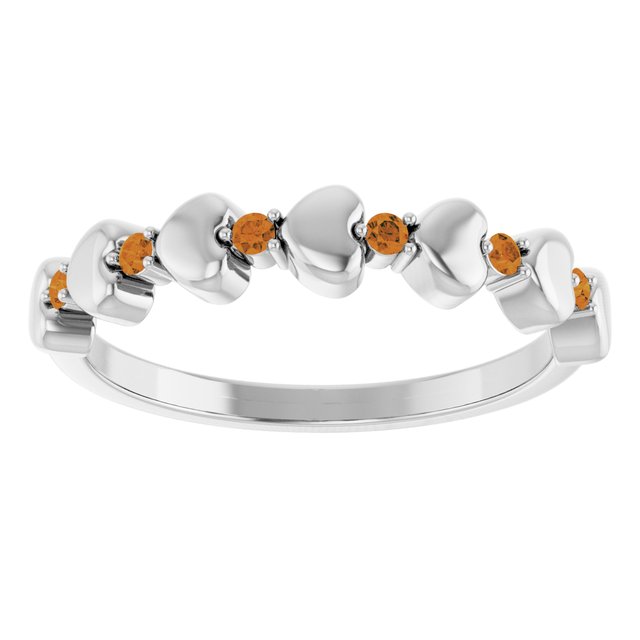 Platinum Natural Citrine Heart Stackable Ring