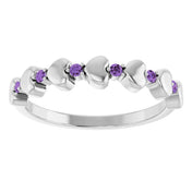 14K White Natural Amethyst Heart Stackable Ring