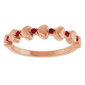 14K Rose Natural Ruby Heart Stackable Ring