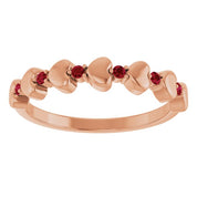 14K Rose Natural Ruby Heart Stackable Ring