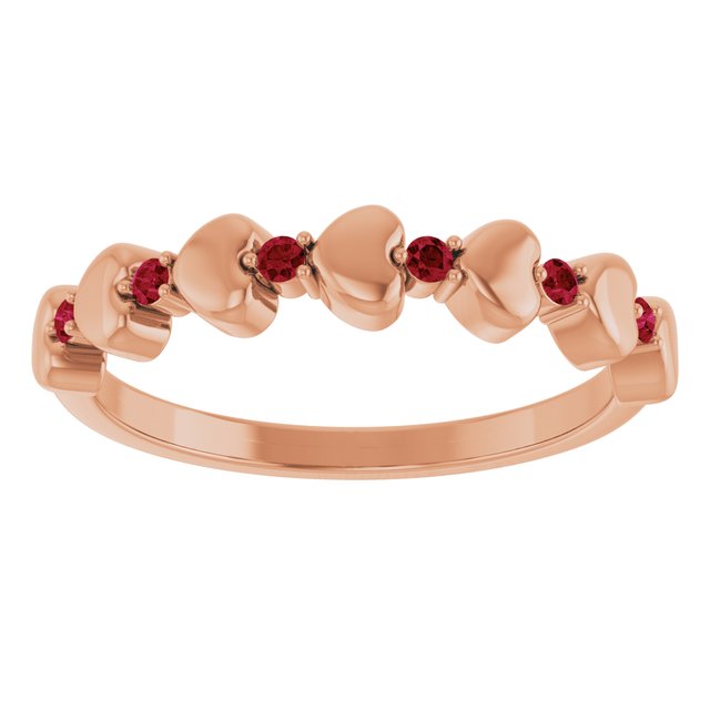14K Rose Natural Ruby Heart Stackable Ring