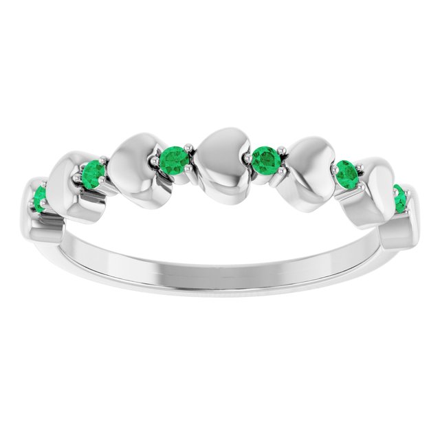 Platinum Natural Emerald Heart Stackable Ring