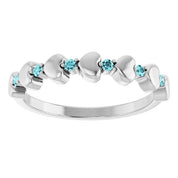 Platinum Natural Blue Zircon Heart Stackable Ring