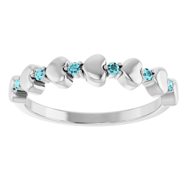 Platinum Natural Blue Zircon Heart Stackable Ring