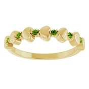 14K Yellow Natural Peridot Heart Stackable Ring