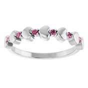 Platinum Natural Pink Tourmaline Heart Stackable Ring