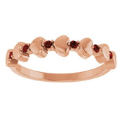 14K Rose Natural Mozambique Garnet Heart Stackable Ring