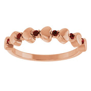 14K Rose Natural Mozambique Garnet Heart Stackable Ring