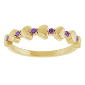 14K Yellow Natural Amethyst Heart Stackable Ring