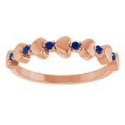 14K Rose Natural Blue Sapphire Heart Stackable Ring