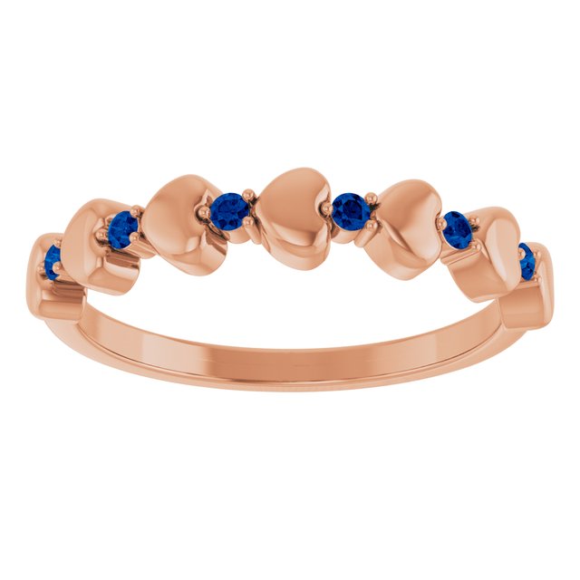 14K Rose Natural Blue Sapphire Heart Stackable Ring