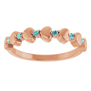 14K Rose Natural Blue Zircon Heart Stackable Ring