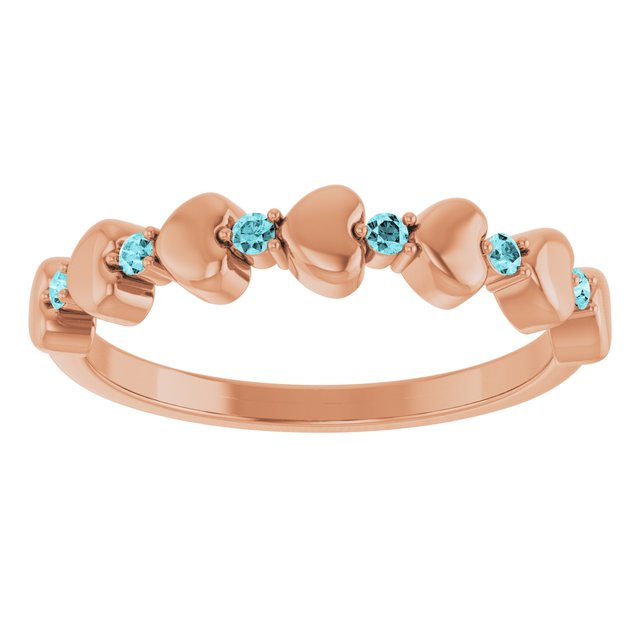 14K Rose Natural Blue Zircon Heart Stackable Ring