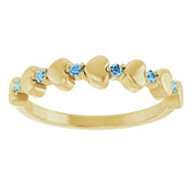 14K Yellow Natural Aquamarine Heart Stackable Ring