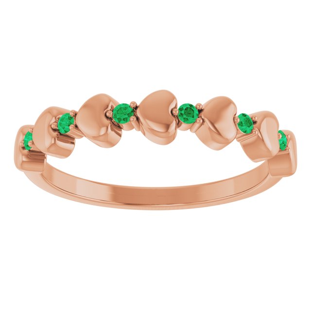 14K Rose Natural Emerald Heart Stackable Ring