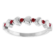 Platinum Natural Ruby Heart Stackable Ring