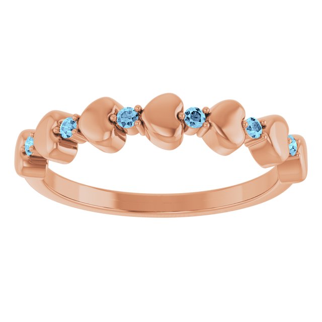 14K Rose Natural Aquamarine Heart Stackable Ring