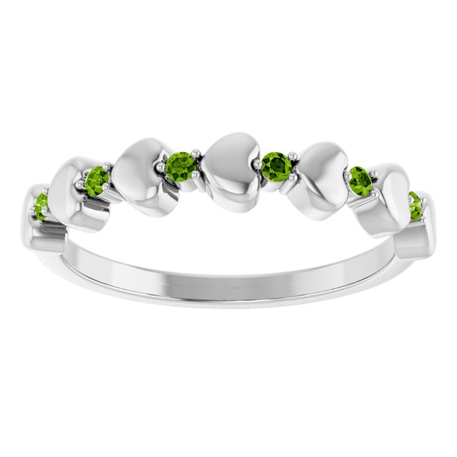 Platinum Natural Peridot Heart Stackable Ring
