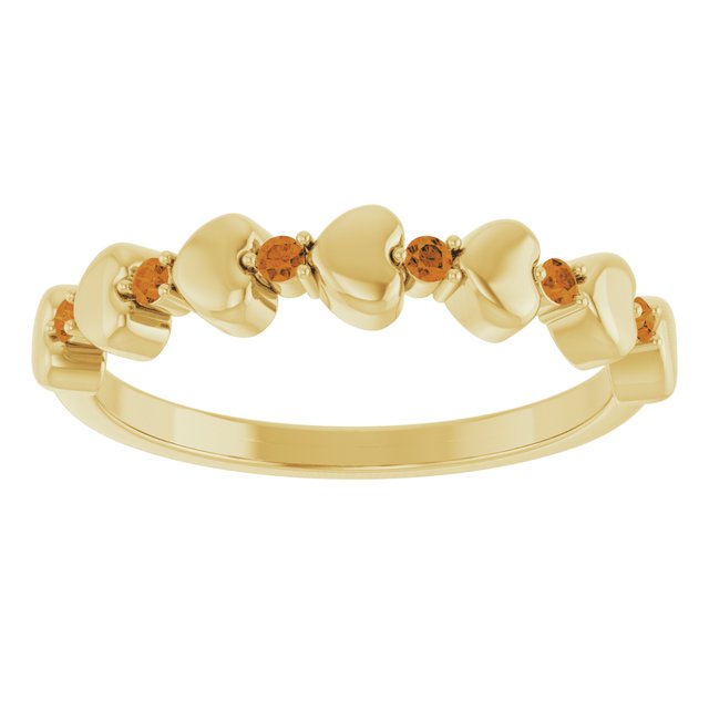 14K Yellow Natural Citrine Heart Stackable Ring