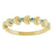 14K Yellow Natural Blue Zircon Heart Stackable Ring