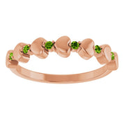 14K Rose Natural Peridot Heart Stackable Ring