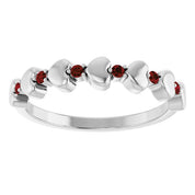 Platinum Natural Mozambique Garnet Heart Stackable Ring