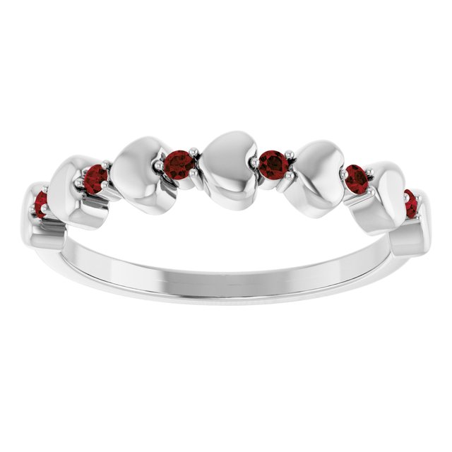 Platinum Natural Mozambique Garnet Heart Stackable Ring