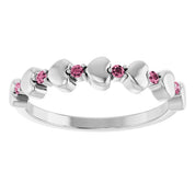 14K White Natural Pink Tourmaline Heart Stackable Ring