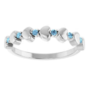 Platinum Natural Aquamarine Heart Stackable Ring