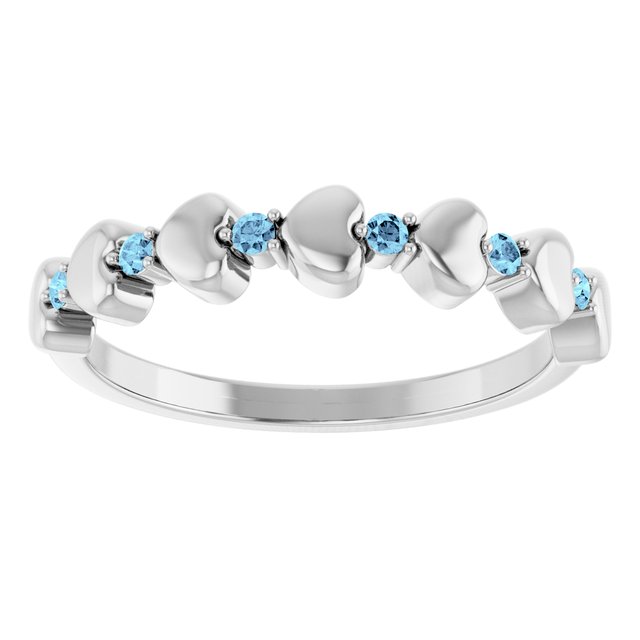 Platinum Natural Aquamarine Heart Stackable Ring