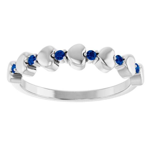 Platinum Natural Blue Sapphire Heart Stackable Ring
