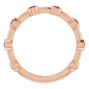 14K Rose Natural Ruby Bezel-Set Bar Ring
