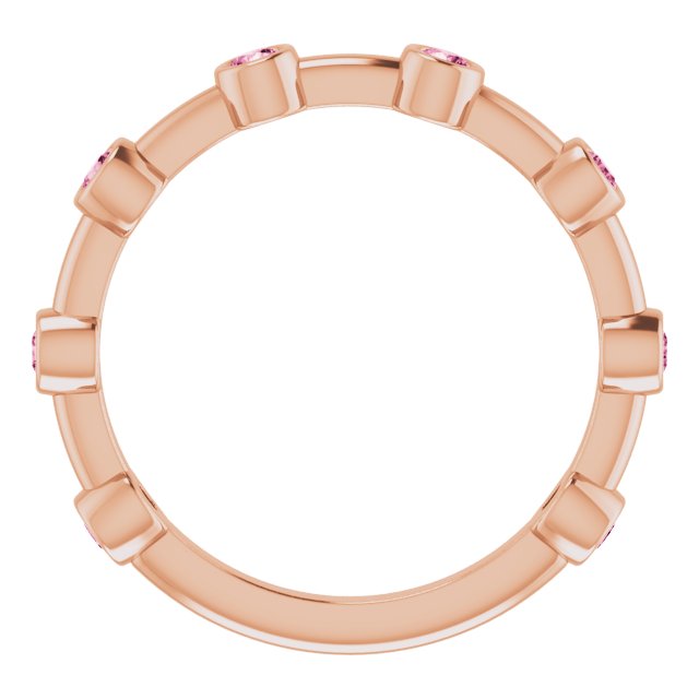 14K Rose Natural Pink Tourmaline Bezel-Set Bar Ring