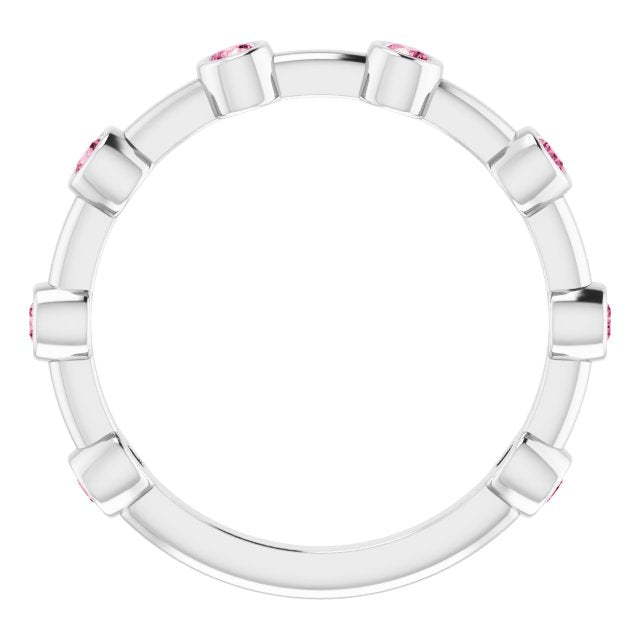 Sterling Silver Natural Pink Tourmaline Bezel-Set Bar Ring