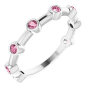 Sterling Silver Natural Pink Tourmaline Bezel-Set Bar Ring