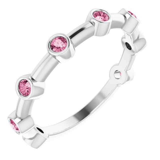 Sterling Silver Natural Pink Tourmaline Bezel-Set Bar Ring