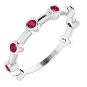 14K White Natural Ruby Bezel-Set Bar Ring